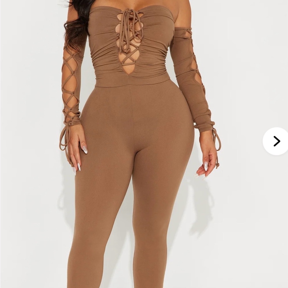 Fashion Nova Brown Lace-Up Jumpsuit